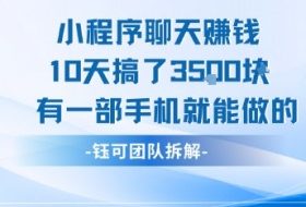 小程序聊天挣钱10天搞了3.5k，有一部手机就能做的