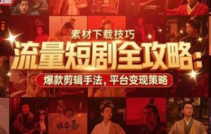 （15431期）流量短剧全攻略：素材下载技巧，爆款剪辑手法，平台变现策略