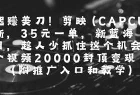 一起挣美刀!剪映(CAPCUT)拉新，35米一单，新蓝海项目，一个视频2w封顶变现(附推广入口和教学)