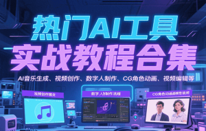 热门AI工具实战教程合集，AI音乐生成、视频创作、数字人制作、CG角色动画、视频编辑等