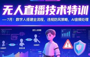 （15448期）无人直播技术特训-7月：数字人搭建全流程，违规防风策略，AI音频处理