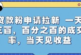 贷款粉申请拉新，一天三张，百分之百的成交率，当天见收益【揭秘】
