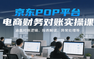 京东POP平台电商财务对账实操课，涵盖对账逻辑、报表解读、异常处理等