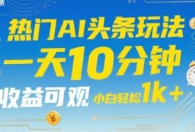 热门AI头条玩法，一天10分钟，收益可观，小白轻松日入1k+【揭秘】
