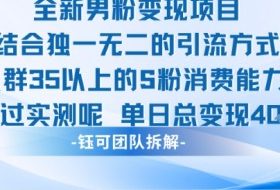 全新男粉变现项目引流人群35以上的男粉消费能力大 经过实测单日变现1k+