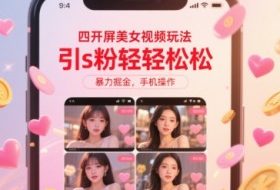 四开屏美女视频玩法，引s粉轻轻松松，暴力掘金，手机操作【揭秘】