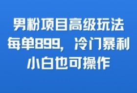 男粉项目高级玩法，每单899，冷门暴利，小白也可操作