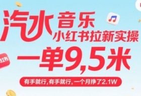 汽水音乐小红书拉新实操，，一单9.5米，有手就行，一个月挣了2.1W