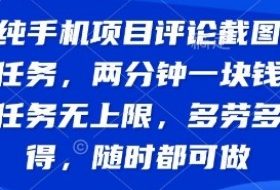 纯手机项目评论截图任务，两分钟一块钱 任务无上限多劳多得，随时随地都能做【揭秘】