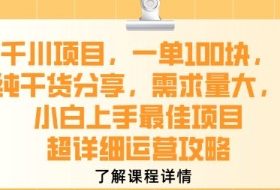 千川项目，一单1张，纯干货分享，需求量大，小白上手最佳项目，超详细运营攻略