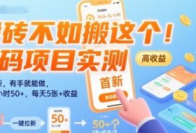 搬砖不如搬这个！首码项目实测：一键拉新，有手就能做，单号一小时50+，每天5张+收益【揭秘】