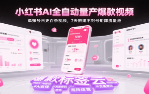 小红书AI全自动量产爆款视频，单账号日更百条视频，7天搭建不封号矩阵流量池