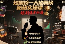 短剧榜一大佬霸榜秘籍实操课，短剧爆单秘籍