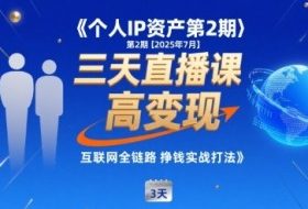 个人IP资产第2期【2025年7月】三天直播课，​小团队高变现，互联网全链路挣钱实战打法