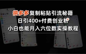 （15613期）拼多多复制粘贴引流秘籍，日引400+付费创业粉，小白也能月入六位数实操…