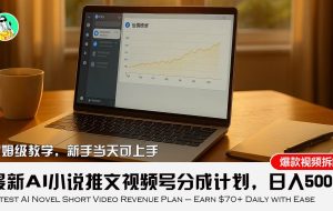 （15614期）最新AI小说推文视频号分成计划，新手小白也能当天日入500+教程