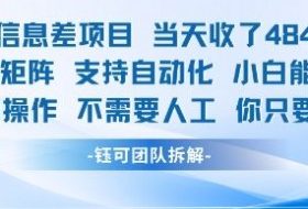 蓝海信息差项目当天收米1k+ 支持矩阵支持自动化小白能操作全程AI操作不需要人工你只要会电脑