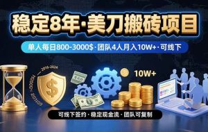 （15632期）稳定8年的美刀搬砖项目，单人每日收益800—3000.团队4人月入10W+.可线下