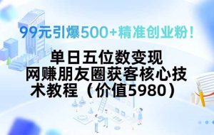（15643期）99元引爆500+精准创业粉！单日五位数变现，网赚朋友圈获客核心技术教程…