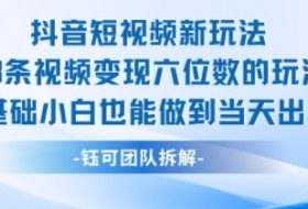 抖音短视频新玩法，23条视频变现六位数，0基础小白也能做到当天出单