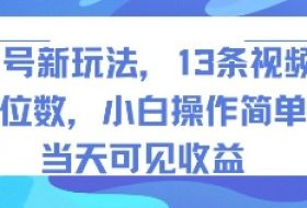 书单号新玩法，13条视频变现5位数，小白操作简单，当天可见收益