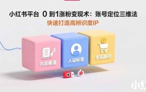 （15656期）小红书平台0到1涨粉变现术：账号定位三维法，快速打造高辨识度IP