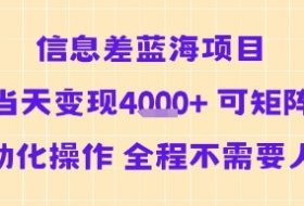 信息差蓝海项目当天变现多张 可矩阵自动化操作 全程不需要人工
