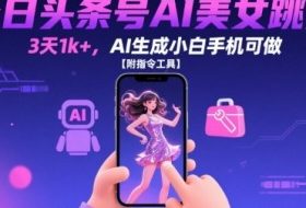 今日头条号AI美女跳舞，3天1k+，AI生成小白手机可做【附指令工具】