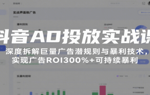 抖音AD投放实战课，深度拆解巨量广告潜规则与暴利技术，实现广告ROI300%+可持续暴利