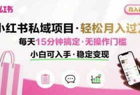 小红书私域项目 月入过W非常轻松 每天15分钟即可搞定，无任何操作门槛，小白可入手