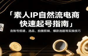 素人IP自然流电商快速起号指南，含账号搭建、选品、拍摄剪辑、爆款选题等实操技巧