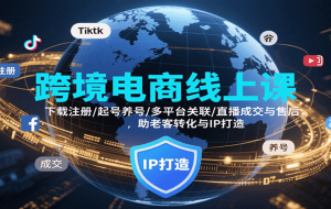 跨境电商线上课，下载注册/起号养号/多平台关联/直播成交与售后，IP打造与老客转化