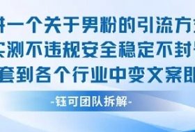 2025关于男粉的引流方式实测不违规安全稳定不封号可套到各个行业中变文案即可