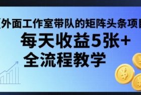 外面工作室带队的矩阵头条挂G项目，每天收益5张+，全流程教学【附全套工具】