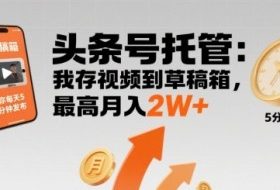 【头条号托管 】我存视频到草稿箱，你每天5分钟发布，最高月入2W+【揭秘】
