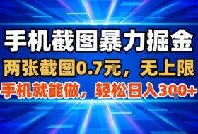 手机截图暴力掘金，两张截图0.7米，一部手机就能做，轻松日入3张+【揭秘】