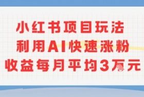 小红书商单项目新玩法，利用AI快速涨粉收益每月平均3W