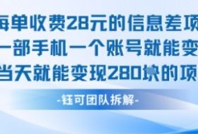 每单收费28米的项目单日能变现280左右 一部手机一个账号就能变现