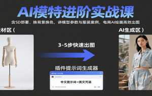AI模特进阶实战课：含SD部署、换背景换色，讲模型参数与服装案例，电商AI绘画高效出图