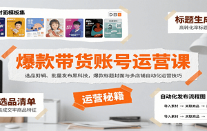 爆款带货账号运营课：选品剪辑、批量发布黑科技，爆款标题封面与多店铺自动化运营技巧