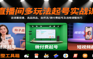 直播间多玩法起号实战课：含绿幕搭建、选品排品，自然流/微付费起号及违规调整技巧