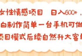 女性情感项目 小白制作简单一台手机可做 项目模式后续自然升大客单 日入6张