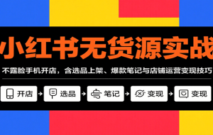 小红书无货源实战，不露脸手机开店，含选品上架、爆款笔记与店铺运营变现技巧