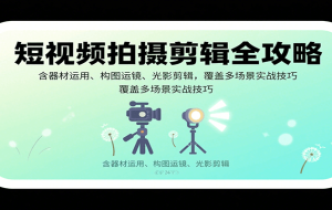 短视频拍摄剪辑全攻略：含器材运用、构图运镜、光影剪辑，覆盖多场景实战技巧