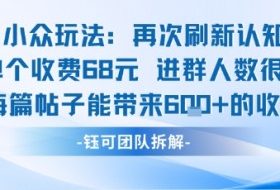 小众玩法再次刷新认知单个收费68米进群人数很多每篇帖子能带来6张的收益