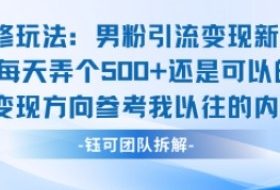 邪修玩法：男粉引流变现新玩法每天弄个5张还是可以的变现方向参考我以往的内容
