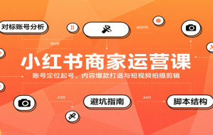 小红书商家运营课，账号定位起号、内容爆款打造与短视频拍摄剪辑