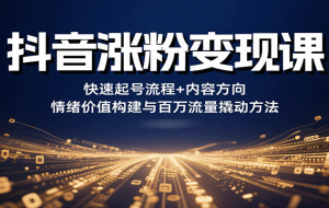 抖音涨粉变现课，快速起号流程+内容方向+情绪价值构建与百万流量撬动方法