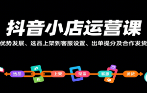 抖音小店运营课，从优势发展、选品上架到客服设置、出单提分及合作发货等