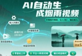 不用拍不用剪！AI自动生成烟雨视频，日入5张+，睡后收入